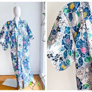 Vintage Multicolour Cotton Long Kimono L
